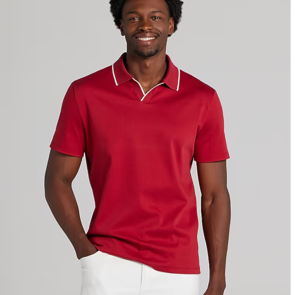 Joseph Abboud Spiced Red Modern Fit Luxe Mini Stripe Johnny Polo Shirt